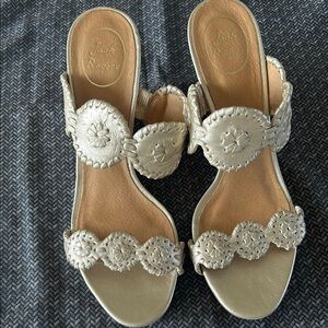 Jack Rogers Cream Sandals with Medallion Details